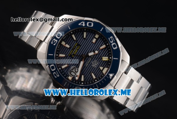 Tag Heuer Aquaracer Calibre 5 Swiss ETA 2824 Automatic Stainless Steel Case/Bracelet with Blue Dial and Stick Markers - Click Image to Close